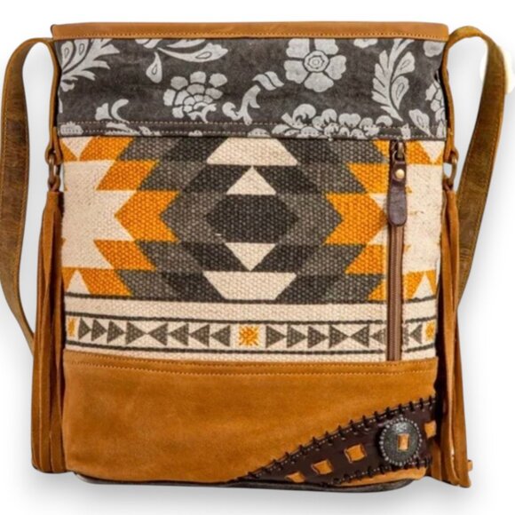 Myra Bag Coyote Bluff Fringed Leather, Weave and Calf Hair Crossbody Bag NWT - Picture 7 of 17
